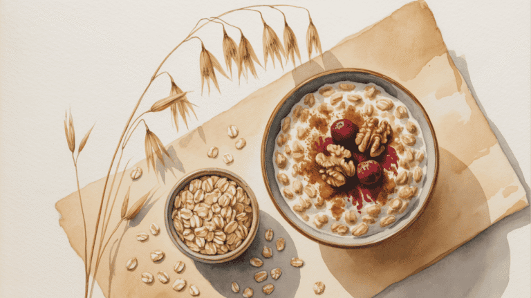 Anti-inflammatory breakfast bowl with oats, berries, and walnuts for health.