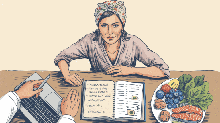 Woman dietitian reviewing anti-inflammatory foods and meal plan.